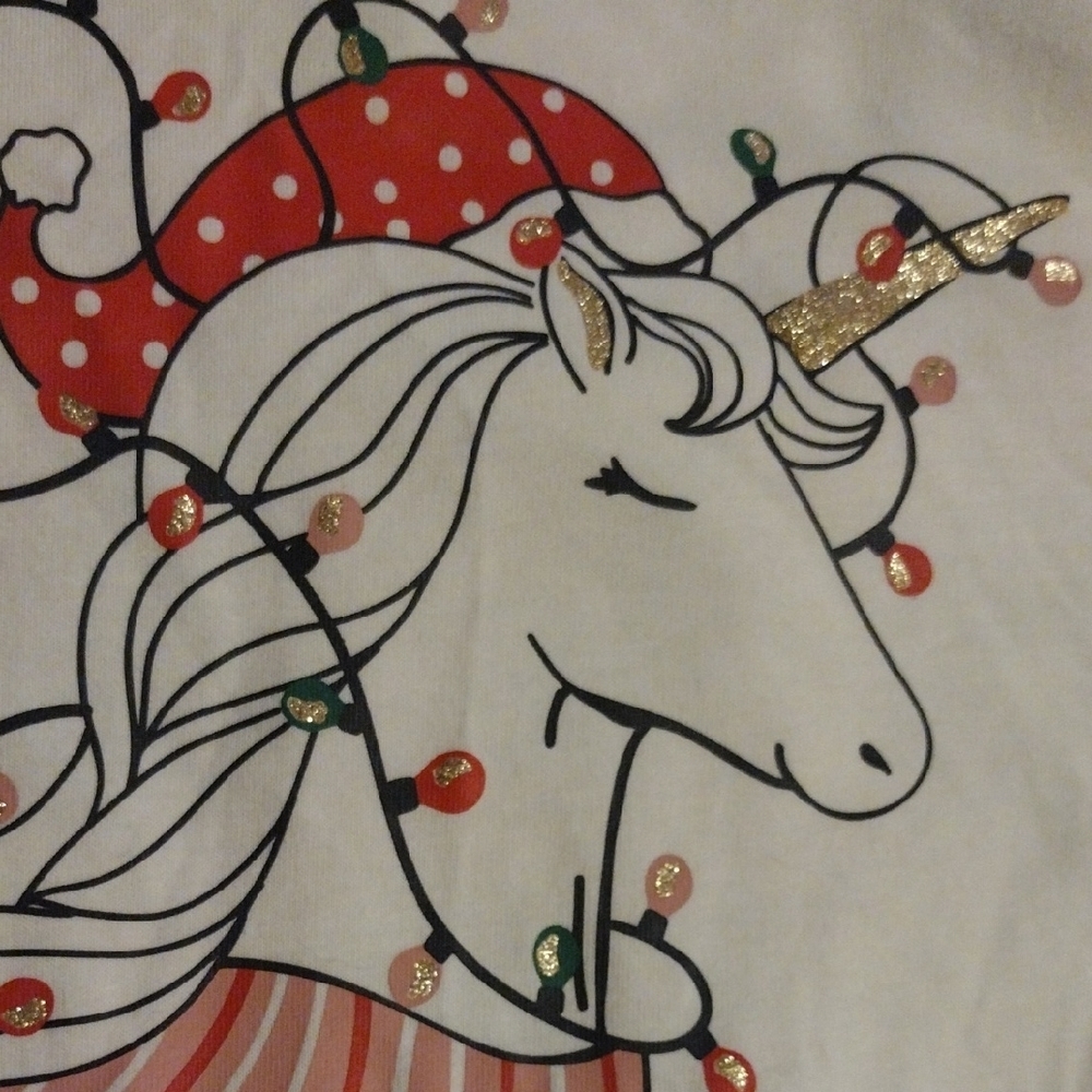 White Unicorn Graphic Christmas Long sleeve Girls Shirt - Picture 3 of 6
